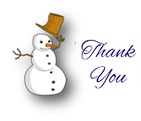 picture of a snowman tipping hat with the words thank you beside it