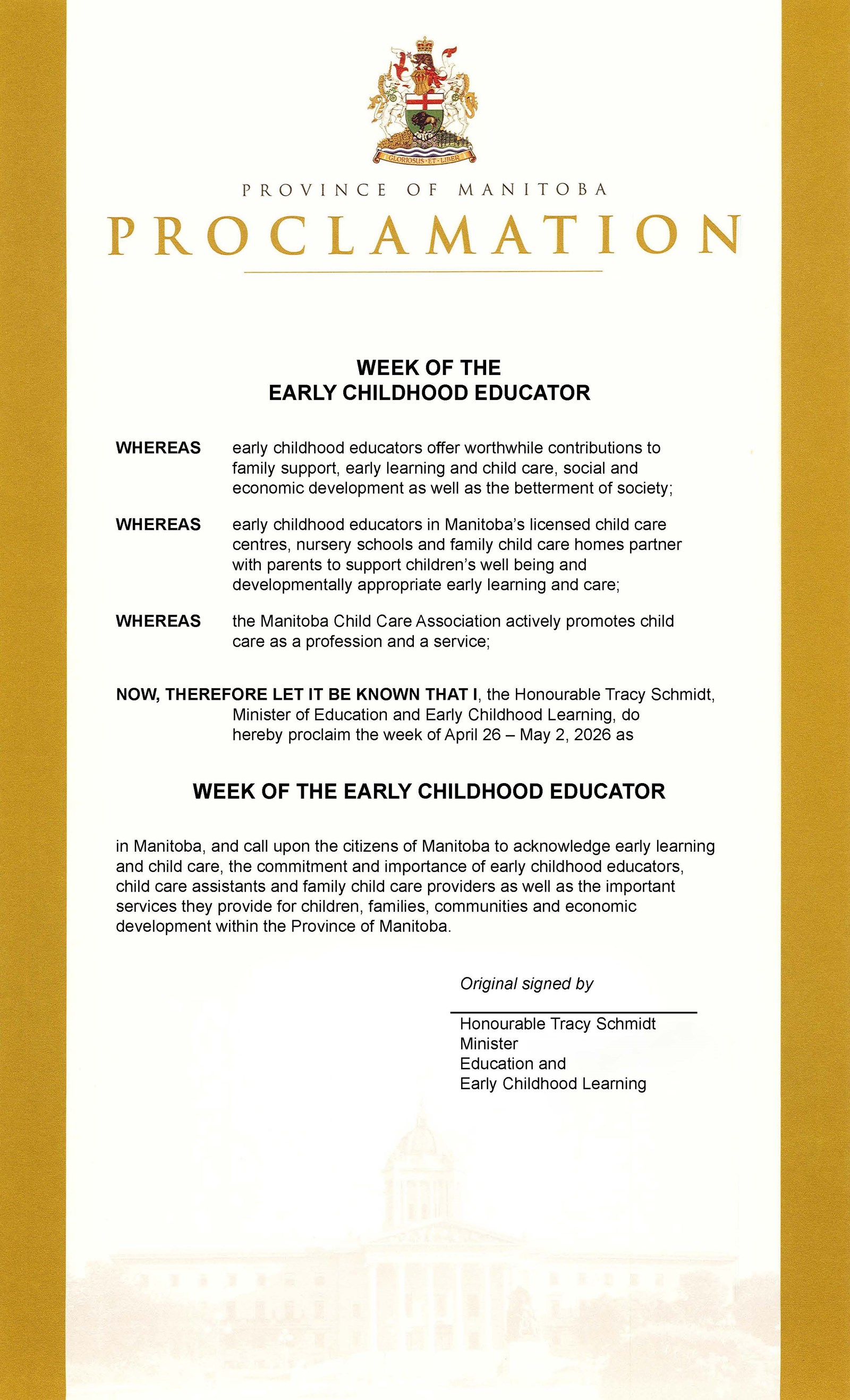 Week of the Early Childhood Educator Proclamation (English)