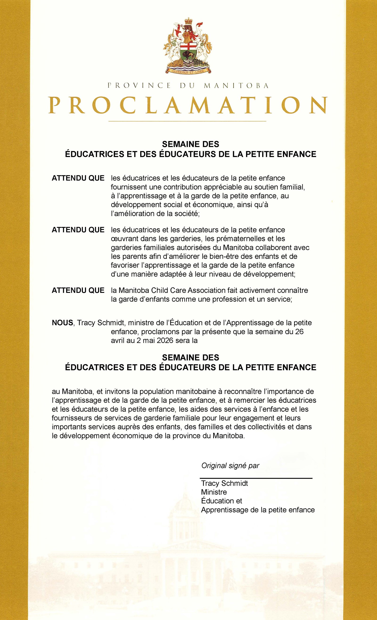 Week of the Early Childhood Educator Proclamation (French)