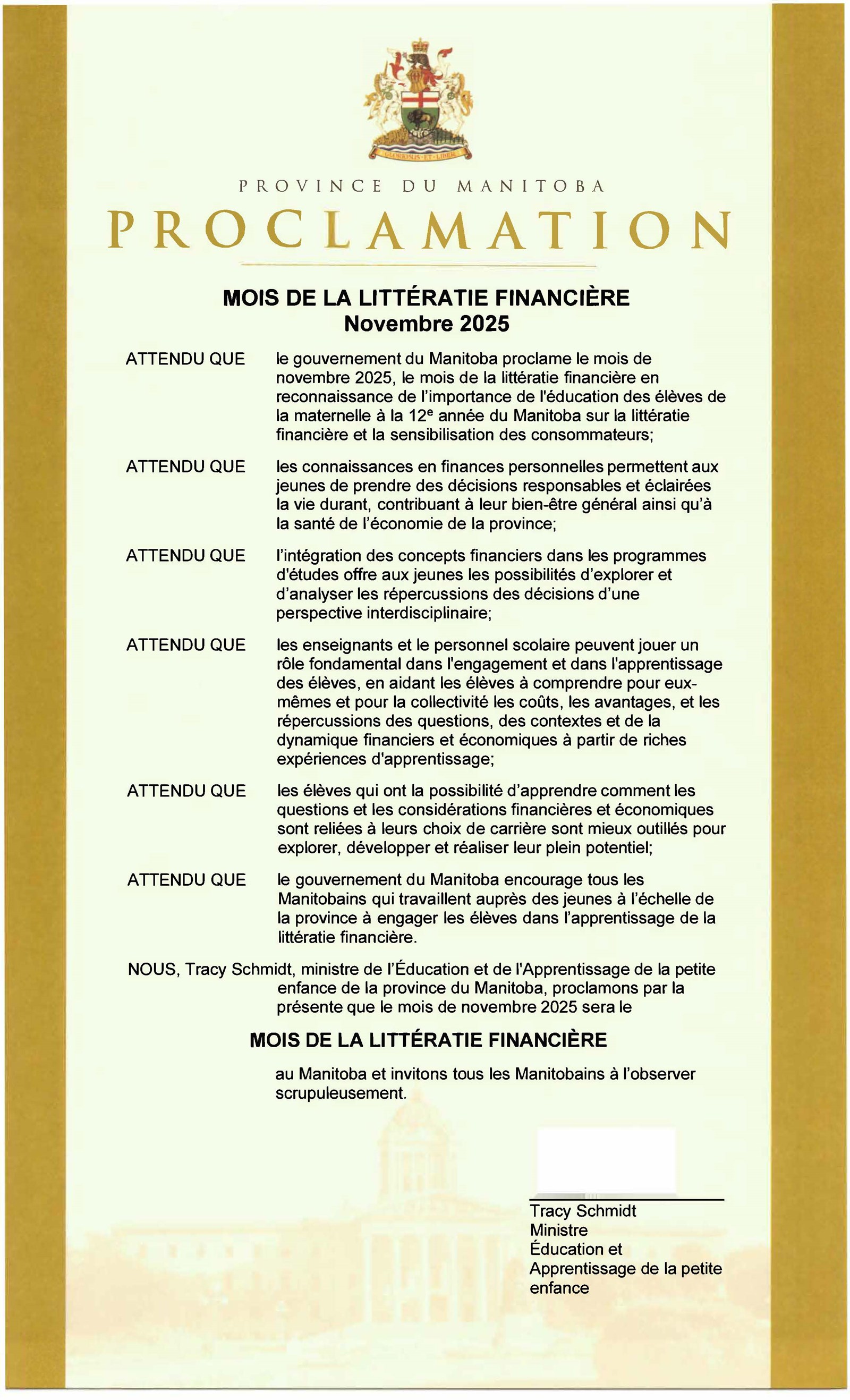 Financial Literacy Month Proclamation (French - opens in new tab)