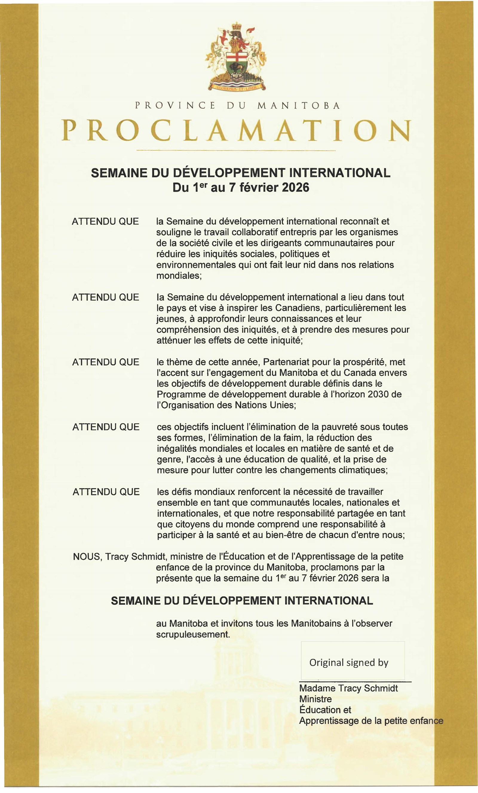 International Development Week Proclamation (French)