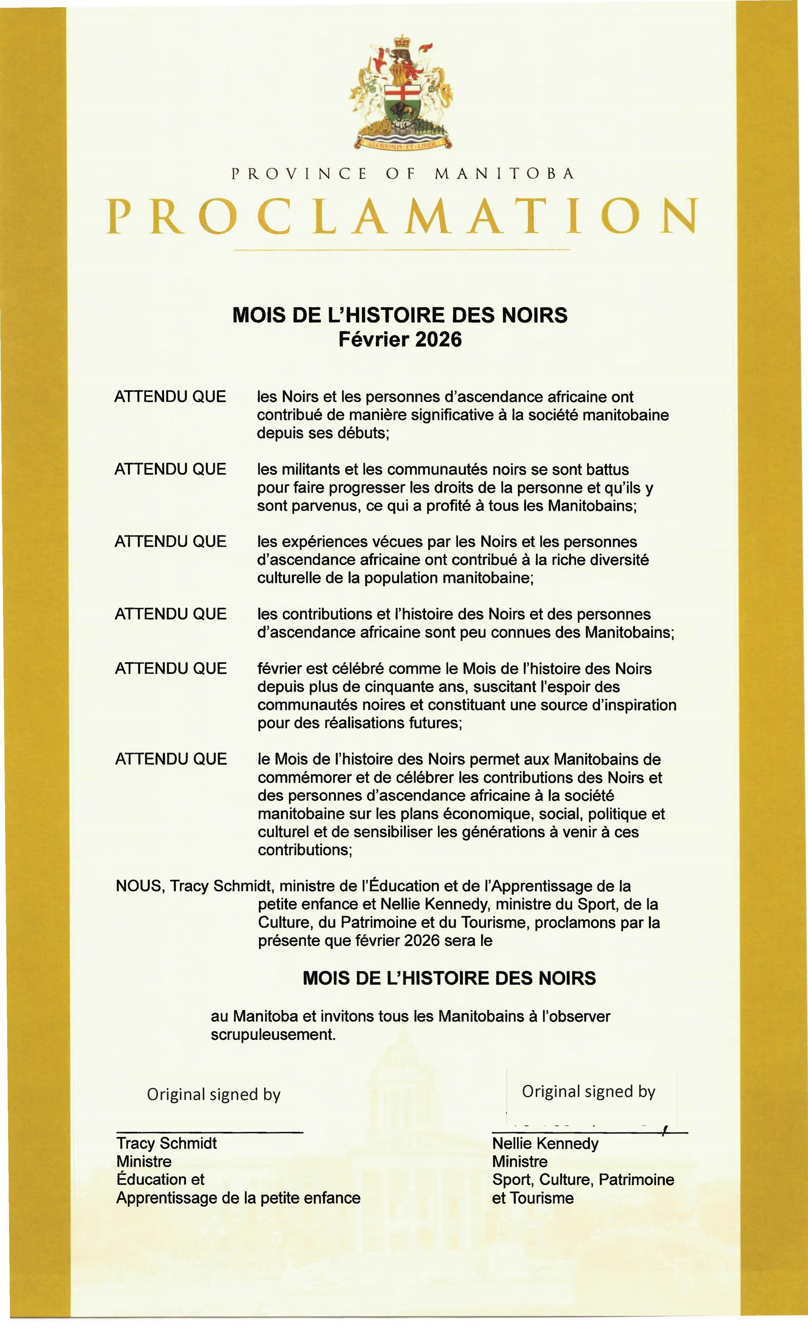 Black History Month Proclamation (French)