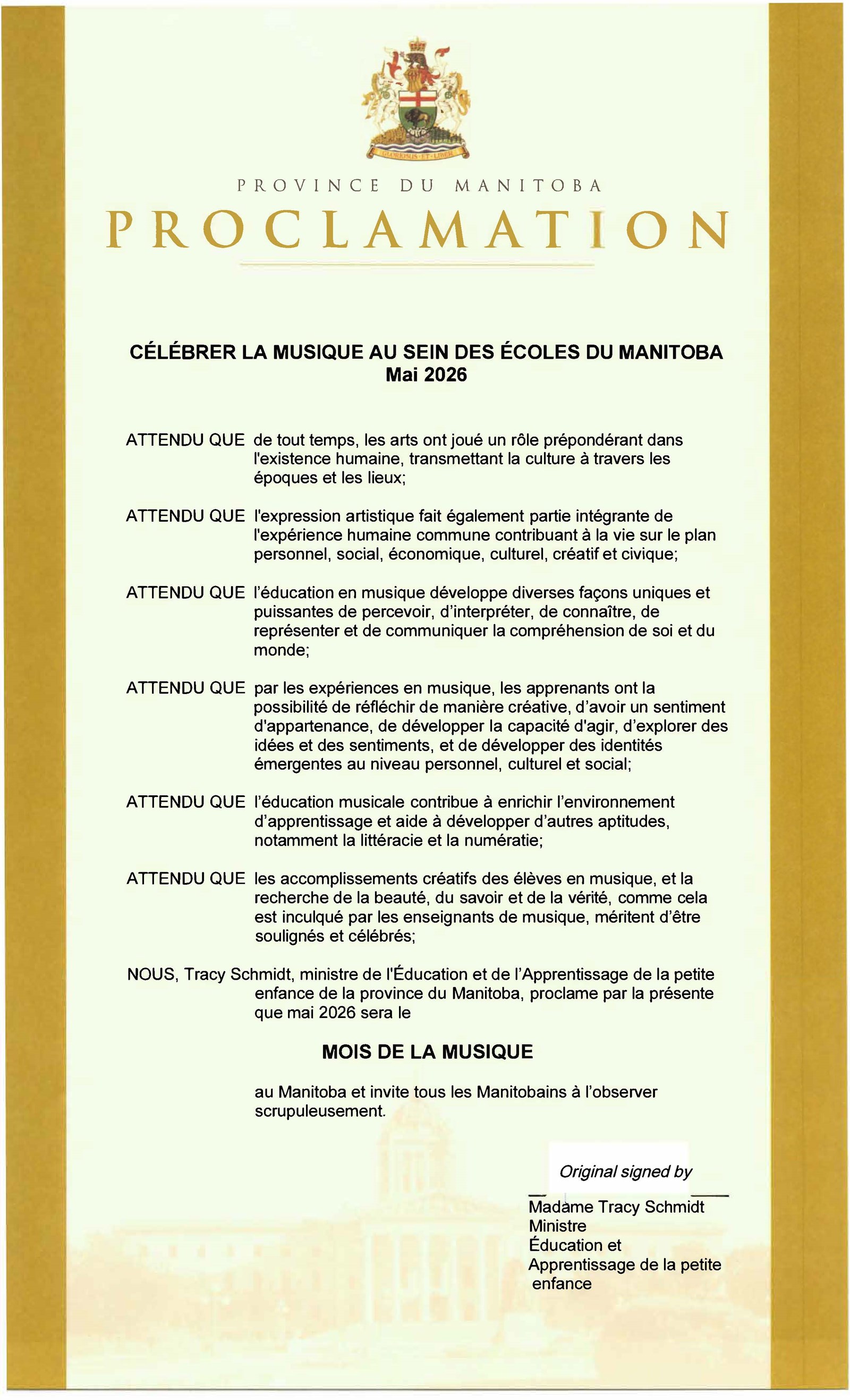 Music Month Proclamation (French)