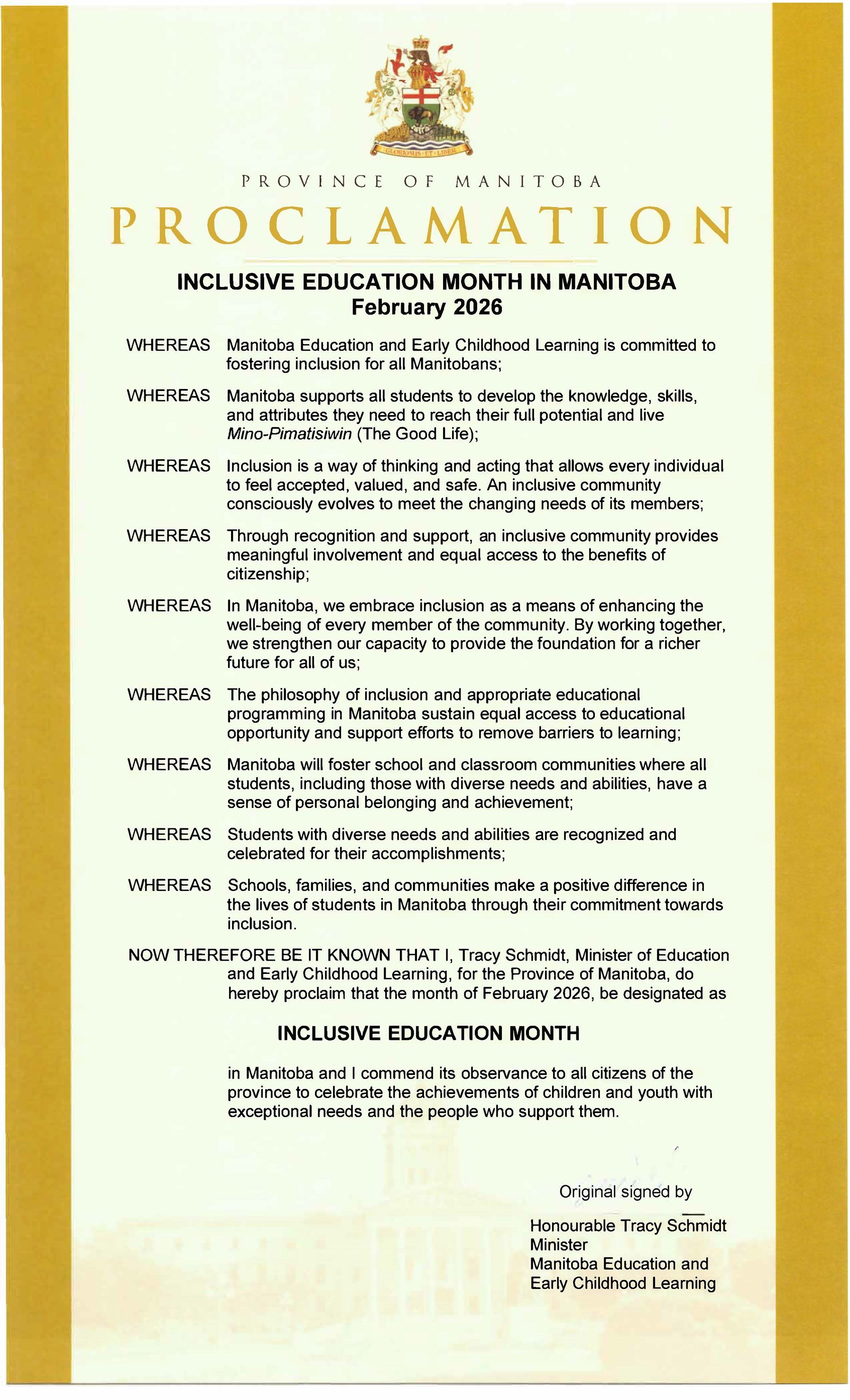 Inclusive Education Month Proclamation (English)