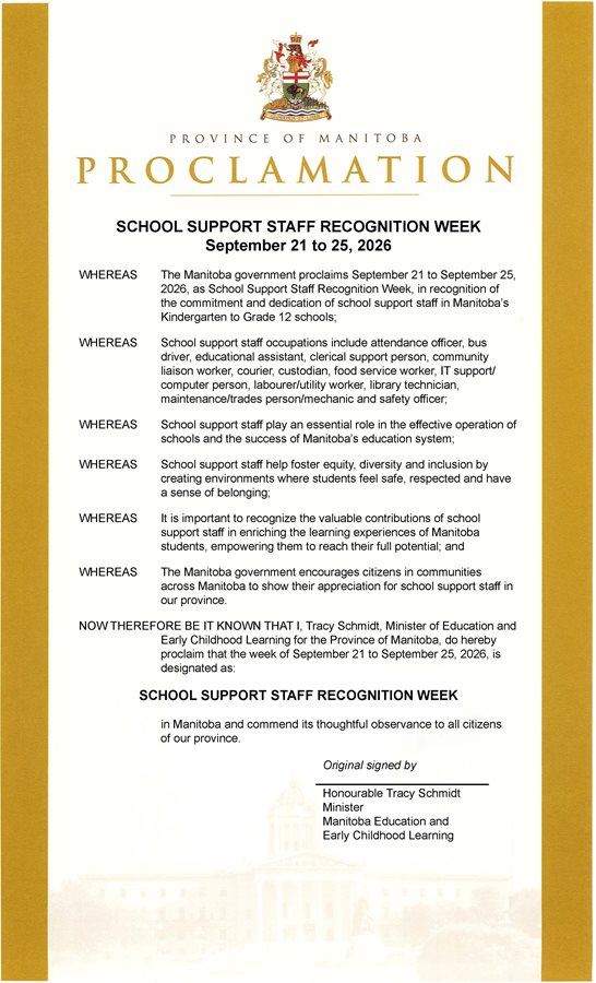  School Support Staff Recognition Week Proclamation (English)