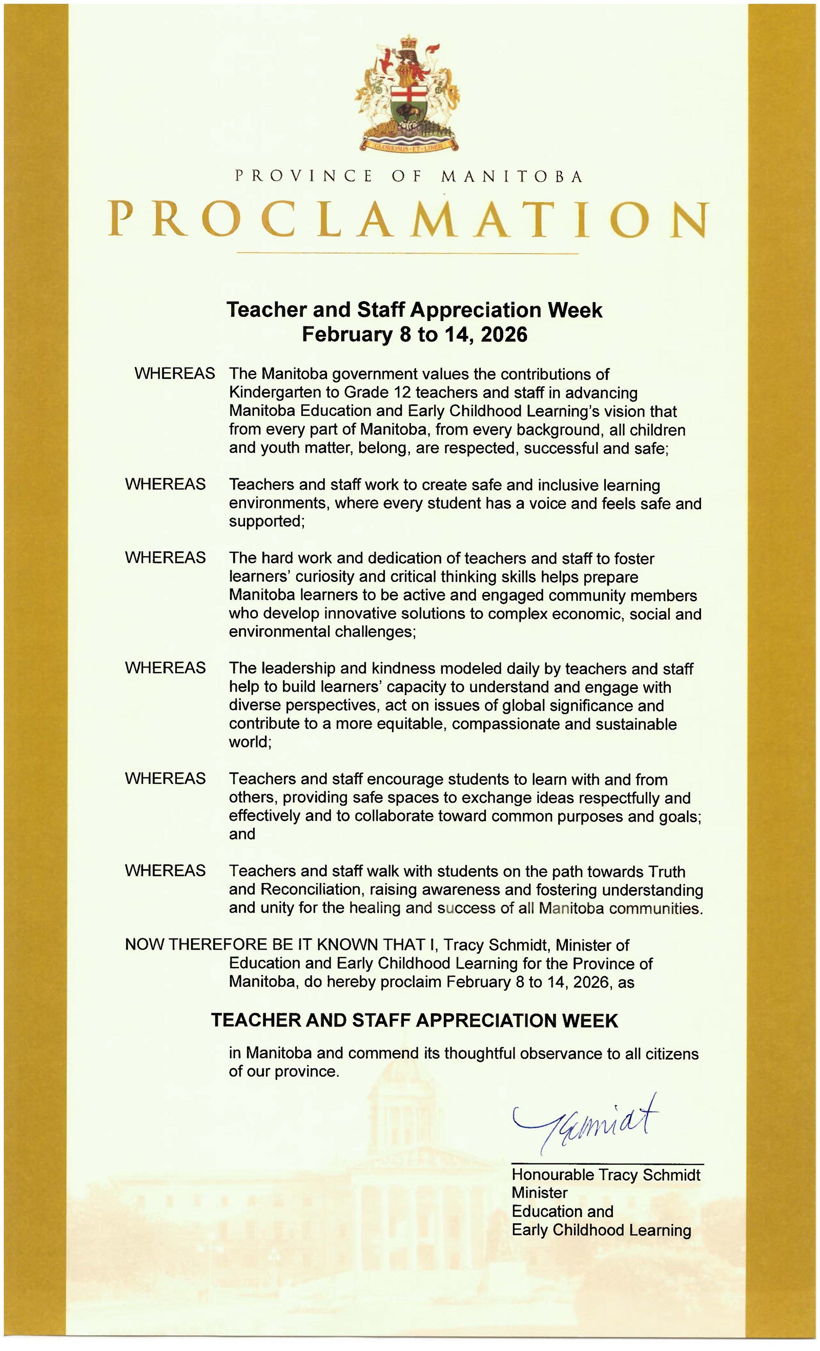 Teacher & Staff Appreciation Week Proclamation (English)
