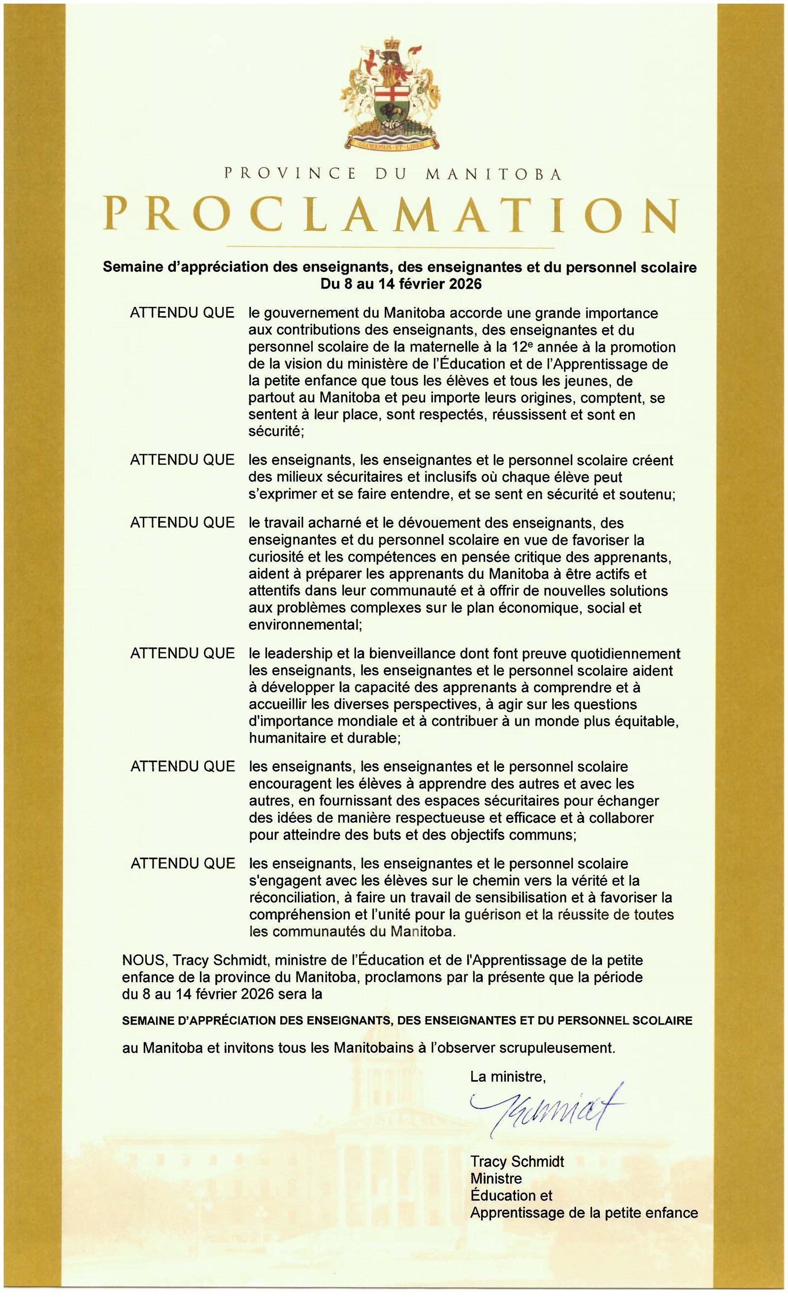 Teacher & Staff Appreciation Week Proclamation (French)