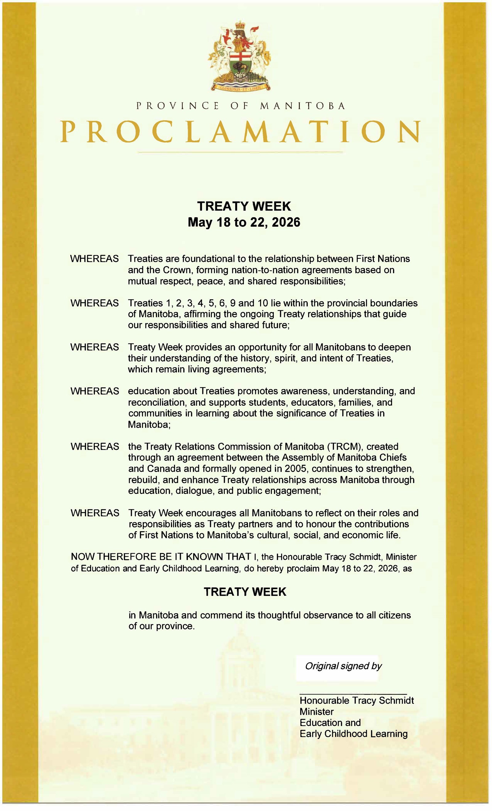 Treaty Week Proclamation (English)