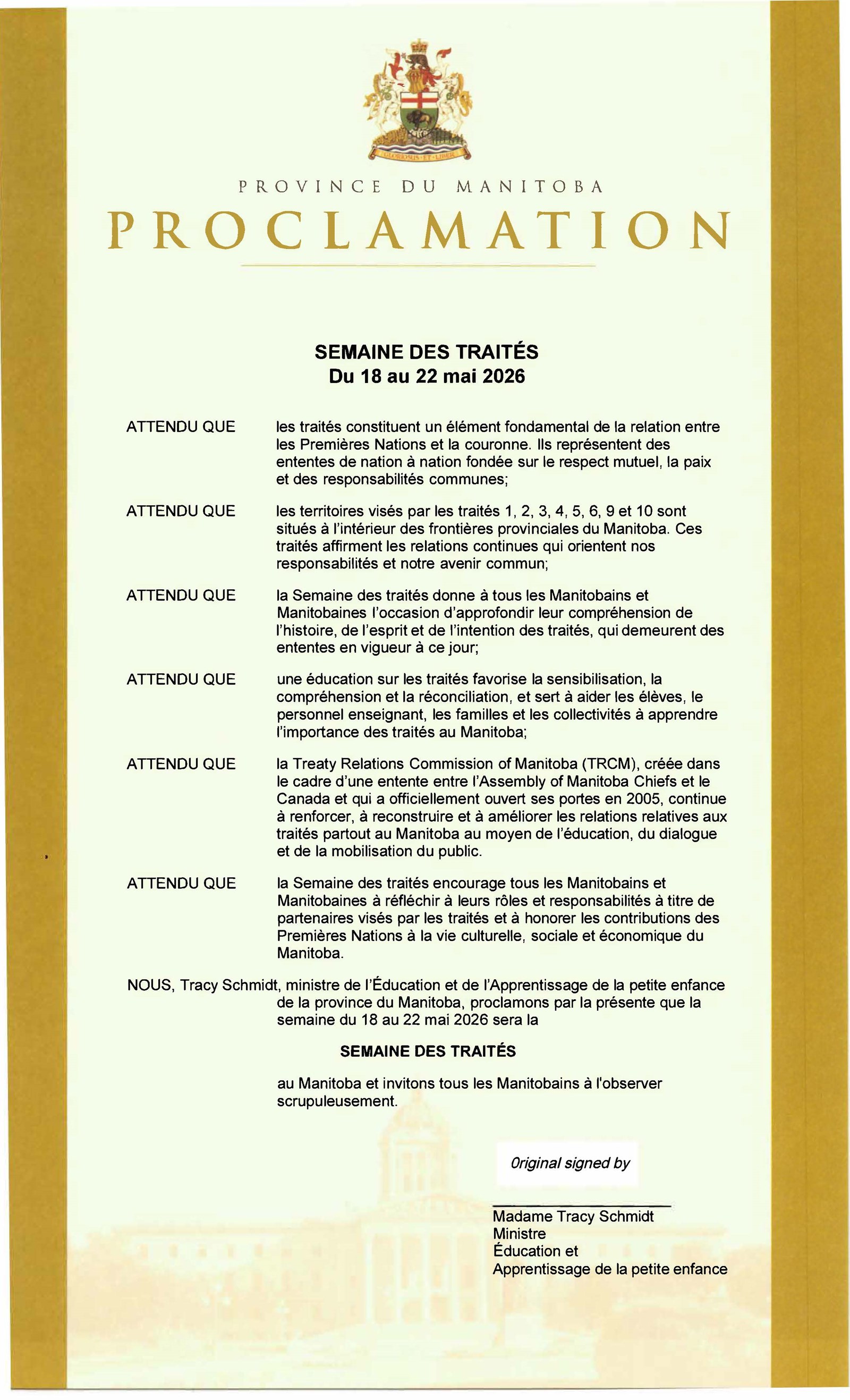 Treaty Week Proclamation (French)