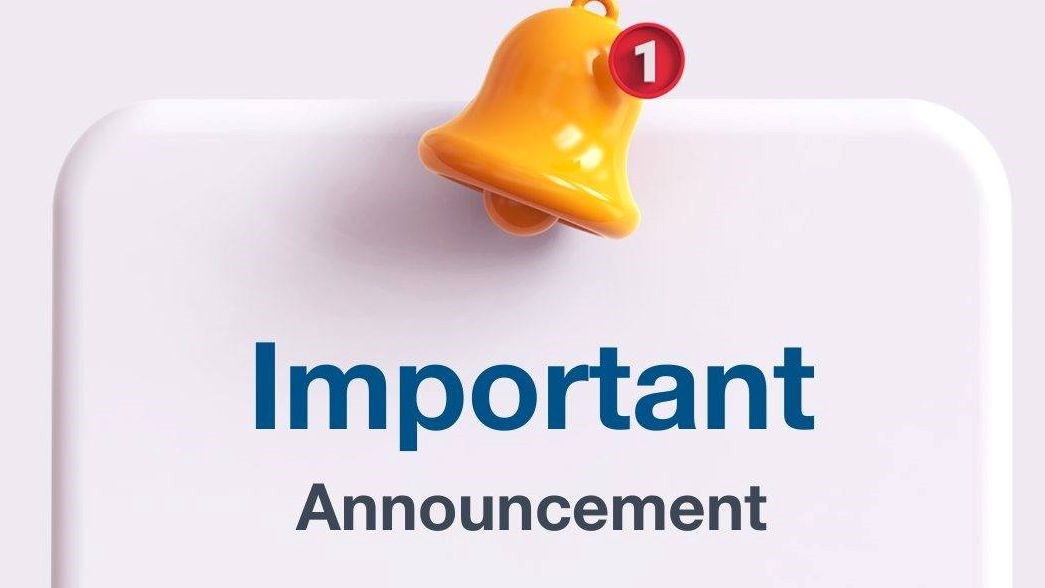 Yellow notification bell with text: Important Announcement 
