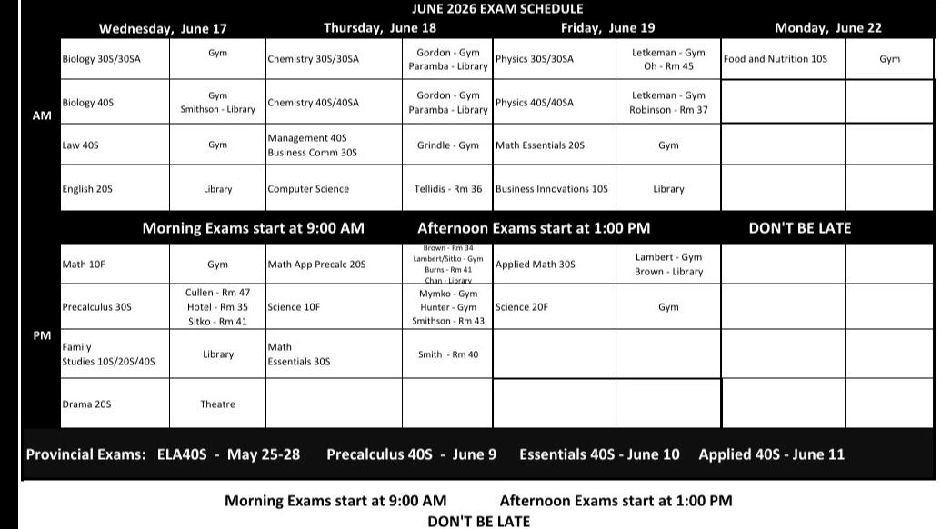 June Exam Schedule