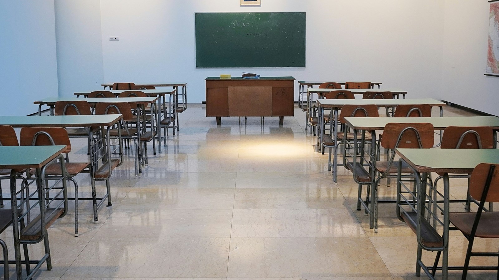 empty desks in a classroom